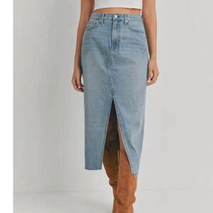 Beige Botany Denim Midi Skirt M